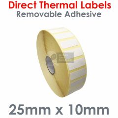 Removable adhesive labels direct thermal 25mm x 10mm
