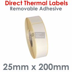 Removable adhesive labels 25mm x 200mm direct thermal