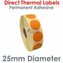 Orange labels 25mm diameter direct thermal