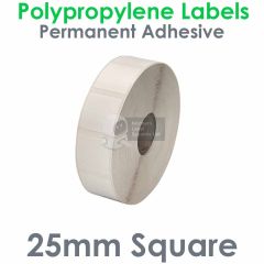 25mm square polypropylene labels on small roll