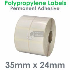 35mm x 24mm polypropylene labels gloss white 2 across