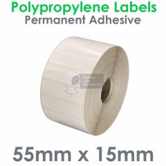 55mm x 15mm polypropylene labels gloss white
