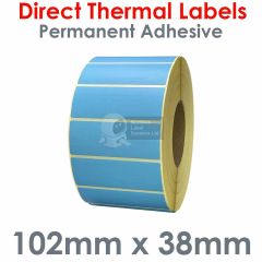 Blue labels 102mm x 38mm direct thermal