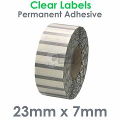Clear labels 23mm x 7mm on 25mm core