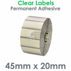 Clear labels 45mm x 20mm polypropylene on 25mm core