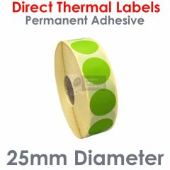 Green direct thermal labels 25mm diameter