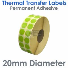 Green labels 20mm diameter thermal transfer
