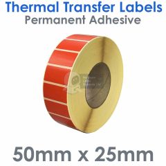 Labels red thermal transfer 50mm x 25mm