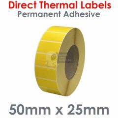 Direct thermal yellow labels 50mm x 25mm