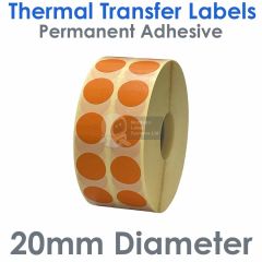 Thermal transfer orange labels 20mm diameter round