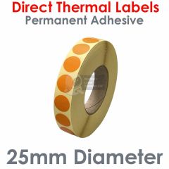 Orange labels 25mm diameter direct thermal