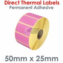 Pink direct thermal labels 50mm x 25mm
