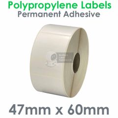 Labels polypropylene 47mm x 60mm on 76mm cores
