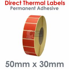 Red labels 50mm x 30mm direct thermal