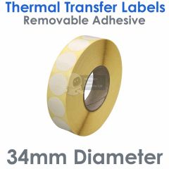 34mm diameter thermal transfer labels
