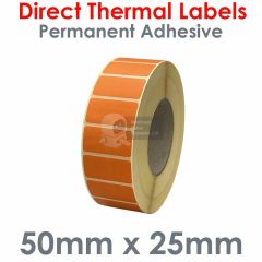 Labels orange 50mm x 25mm direct thermal