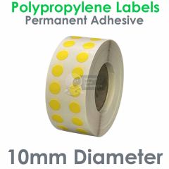 10mm diameter yellow polypropylene labels