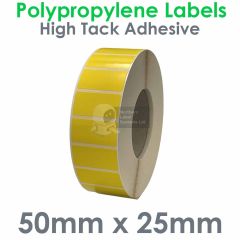 High tack labels yellow polypropylene 50mm x 25mm