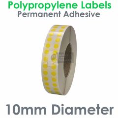 Yellow 10mm diameter polypropylene labels on 76mm core